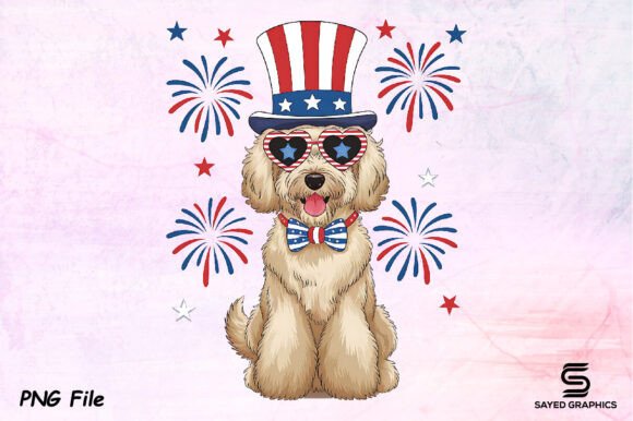 4th of July USA Patriotic Golden Dog PNG