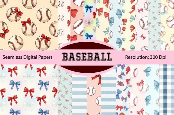 Baseball Coquette Digital Paper for Creative Projects