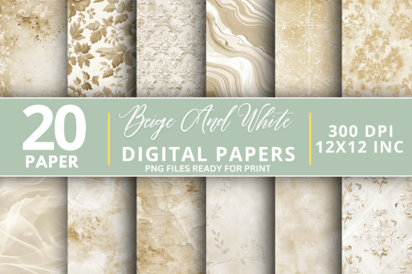 Beige and White Digital Paper Bundle for Creators