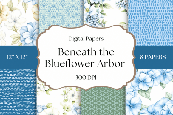 Blueflower Arbor Digital Papers for Botanical Design