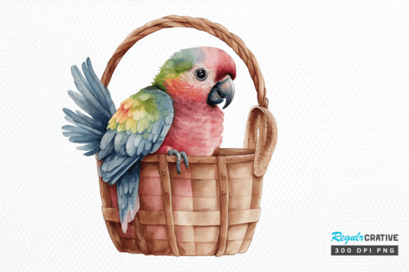 Elevating Digital Craftsmanship: The Strategic Value of Watercolor Pink Parrot in Basket Clipart