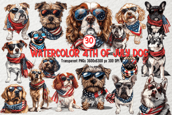 Evaluating Patriotic Dogs 4th of July Watercolor for Creative Projects