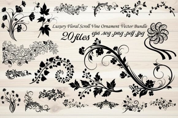 Luxury Floral Scroll Vine Ornament: Elevating Design with Timeless Vector Art