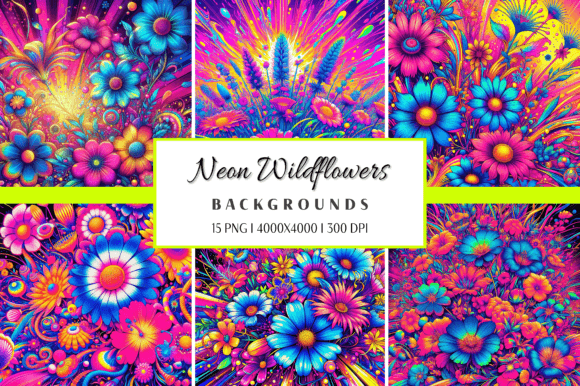 Neon Wildflowers Psychedelic Pop Style: Elevating Digital Design and Print Projects