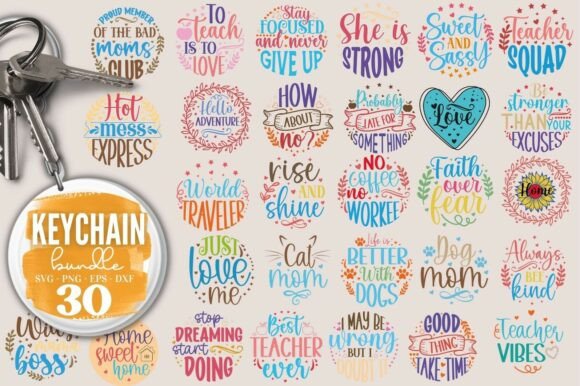 Round Keychain SVG Bundle for Cricut & Silhouette