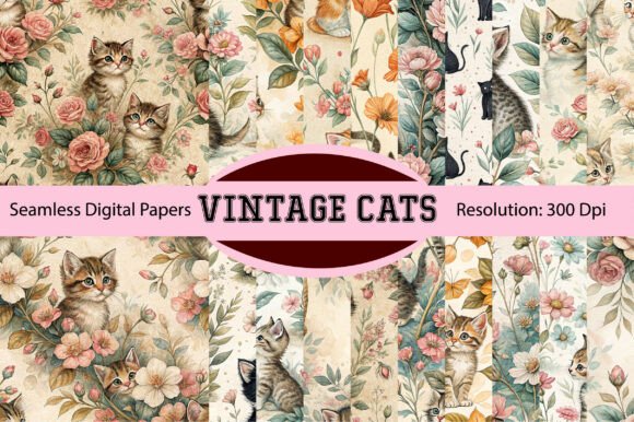 Vintage Cats Seamless Digital Paper: Elevating Modern Creative Projects with Nostalgic Design
