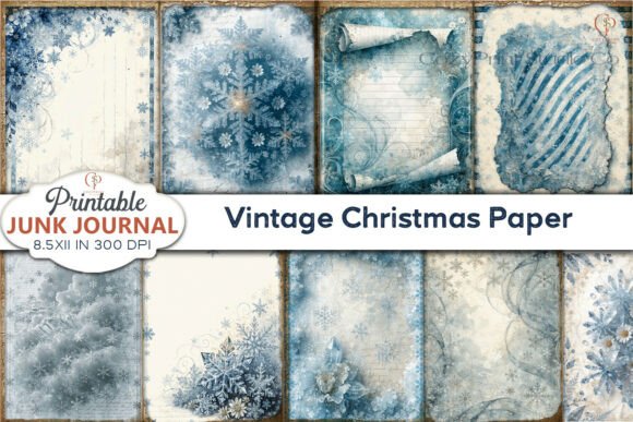 Vintage Christmas Paper Blue Snowflake Texture