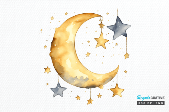 Watercolor Moon and Stars Clipart Png for Creative Projects