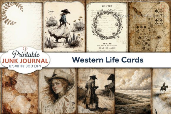 Western Life Cards Junk Journal Pages for Creative Crafting